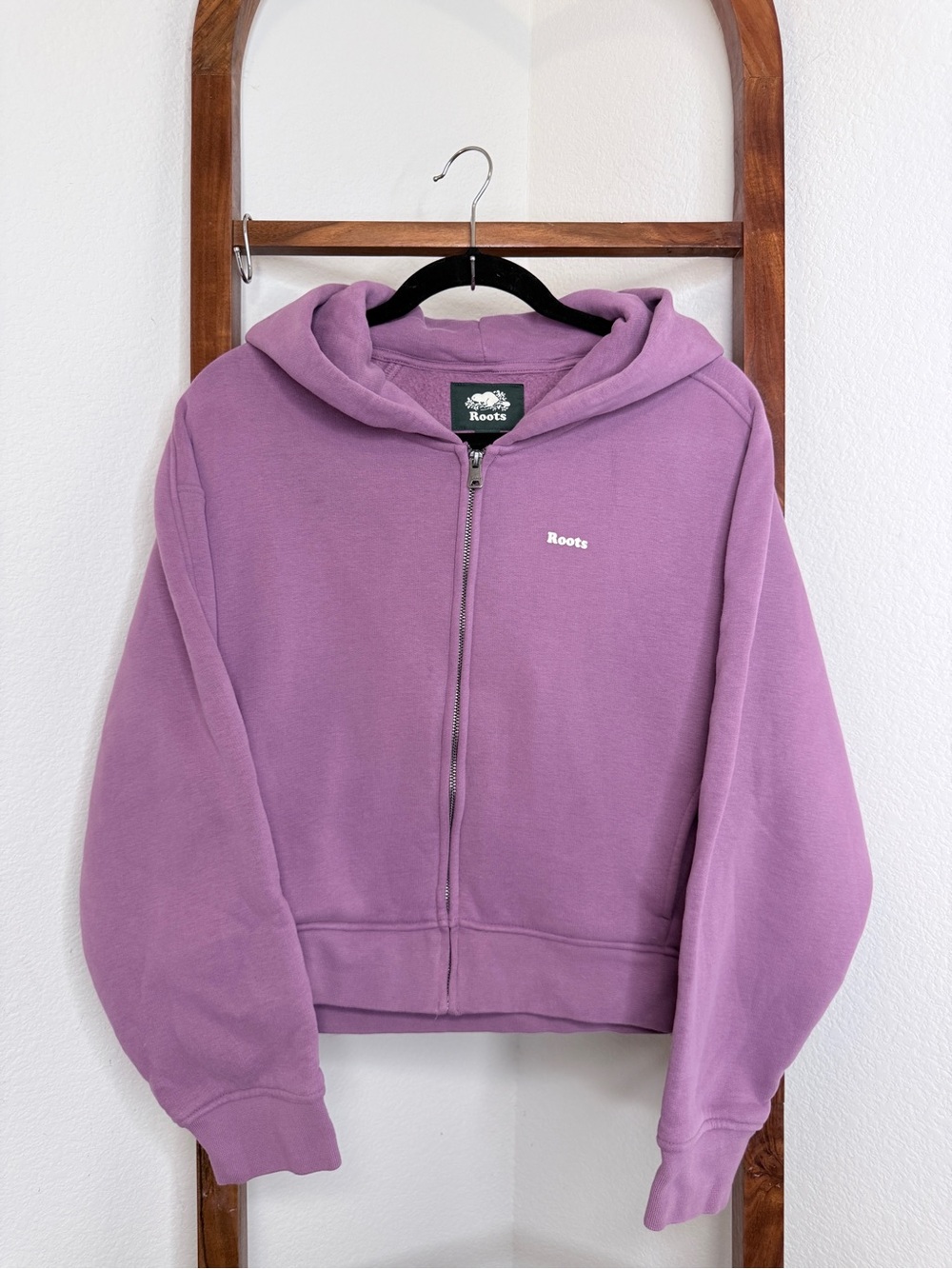 Roots Purple Violet Full Zip Fleece CloudHoodie Organic Cotton Logo Sweatshirt M